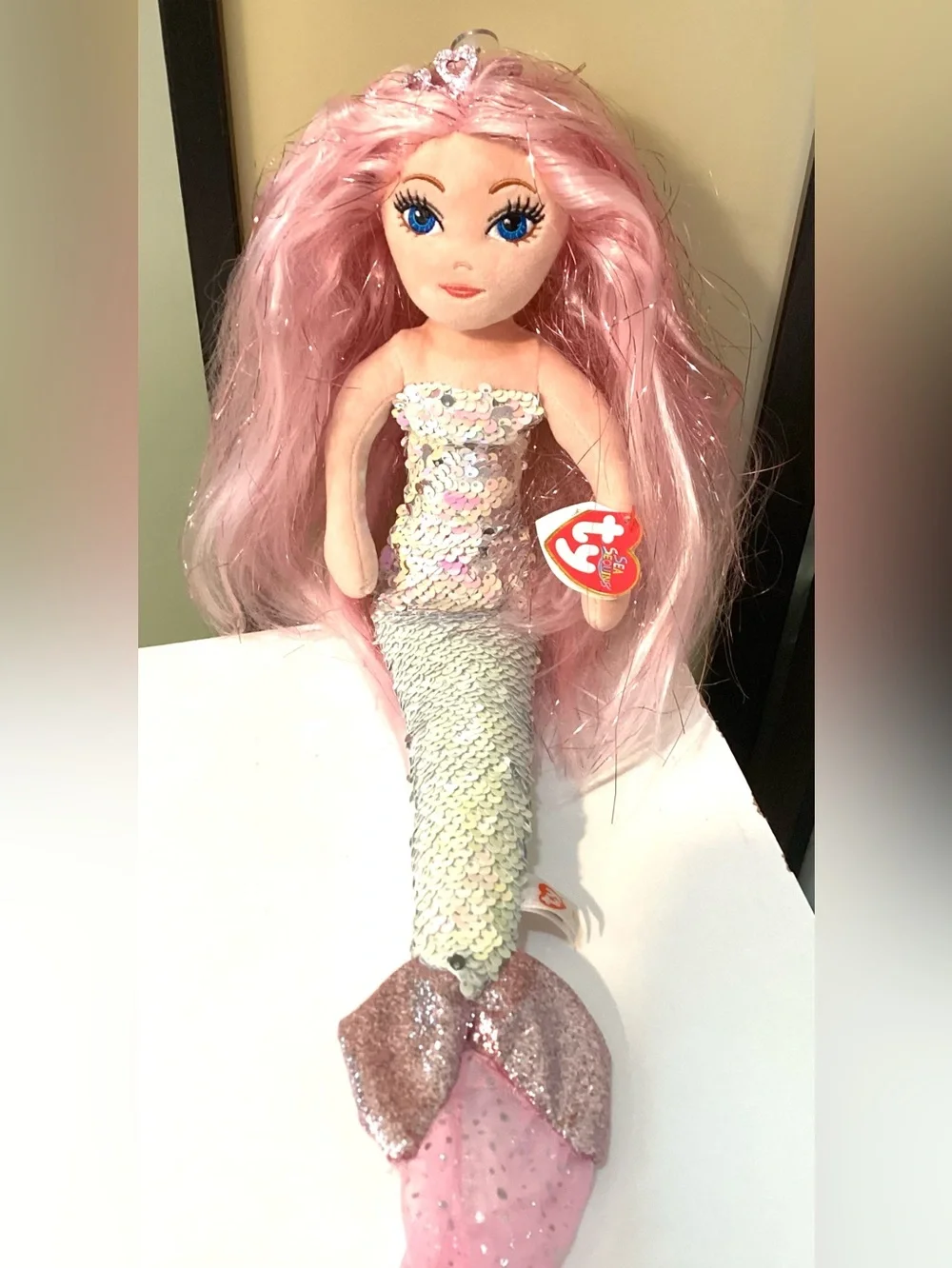 New Ty sparkling pink hair mermaid doll Cora 20”
